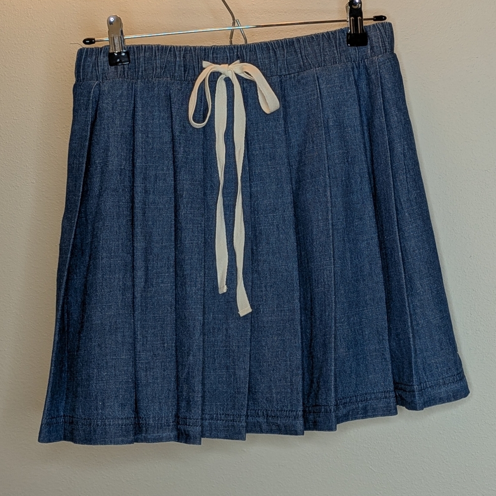 Denim Blue Skirt with White Tie